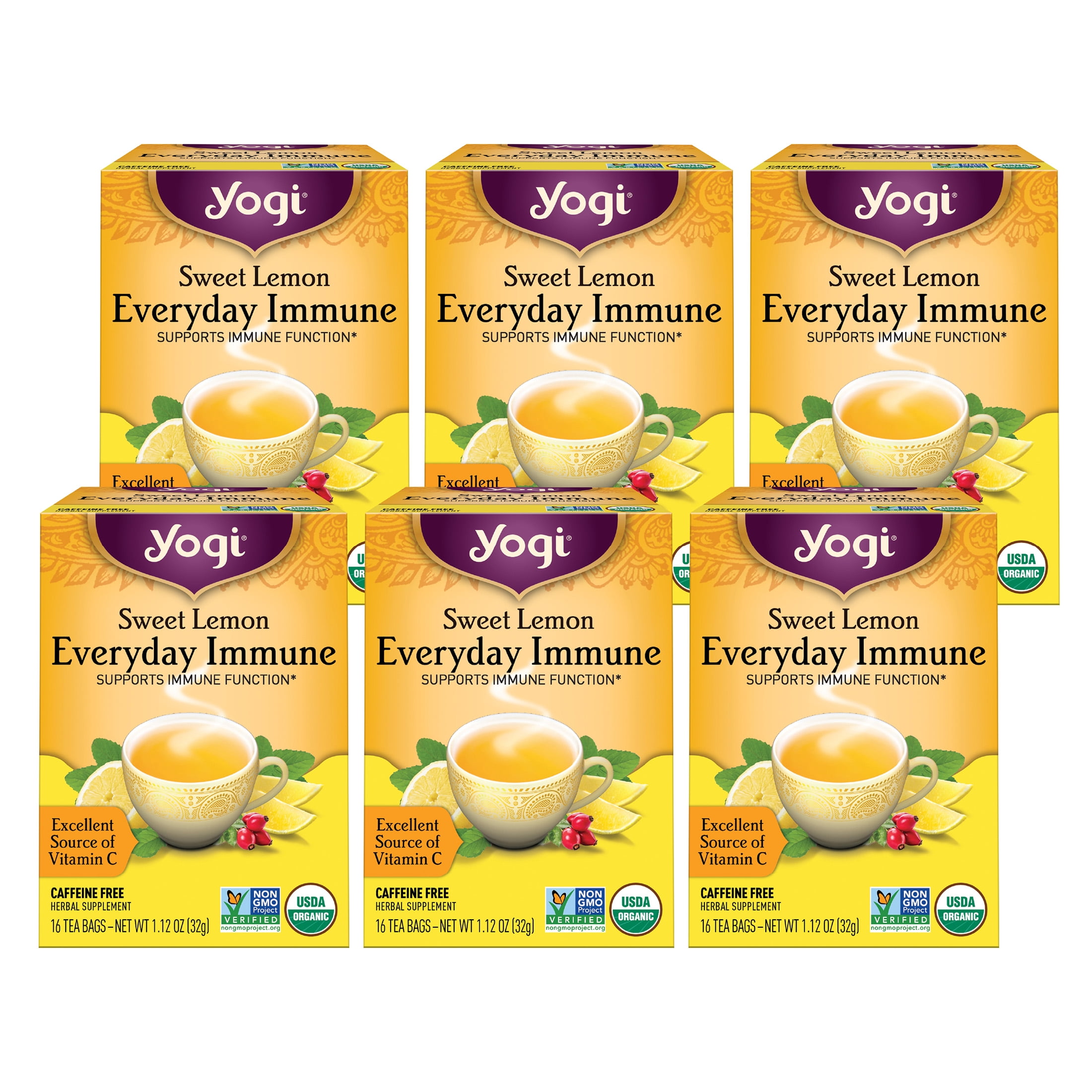 Yogi Tea Sweet Lemon Everyday Immune, Herbal Tea, Wellness Tea Bags, 6