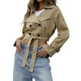 thumbnail image 2 of Womens Cropped Trench Coat Lapel Double Breasted Short Jacket Outwear Khaki S, 2 of 9