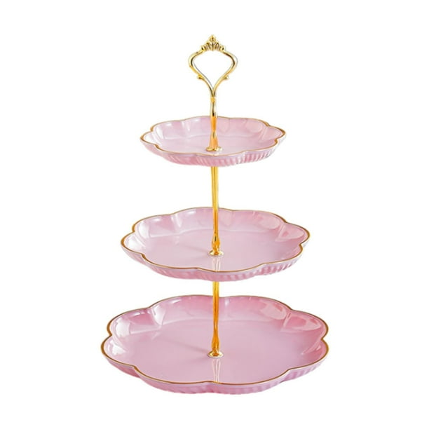 Soporte para cupcakes de 3 niveles, soporte para pasteles, decoración lujosa para el hogar, soporte para pasteles y postres rosa