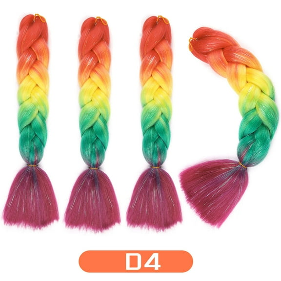 XmhyTop 6 Packs 24 Inch Colorful Braiding Hair Extensions, Ombre Synthetic High-Temperature Resistant Jumbo Braid for Women’s Crochet Braids, MIX-Orange Green
