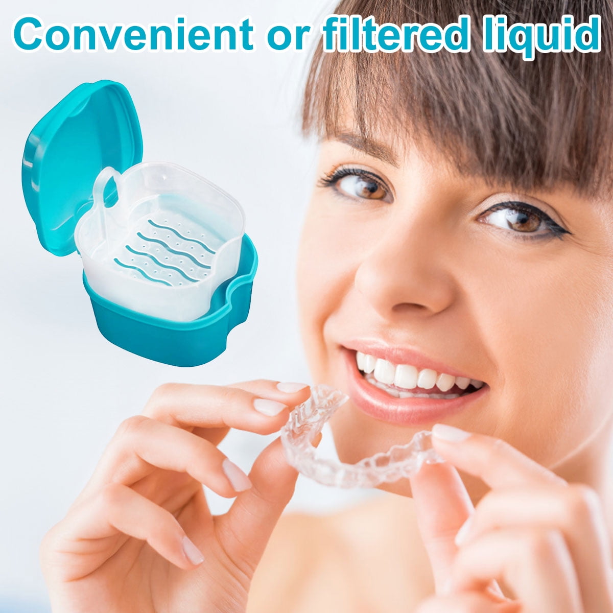 Denture Bath Box Case False Storage Box Container with Rinsing Basket