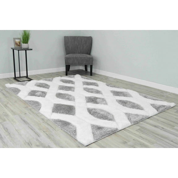 4D Shaggy Rug Hand Carved Plush Thick Modern Contemporary Abstract For Living Room Bedroom 6490 (5'2"x7'5",Grey)