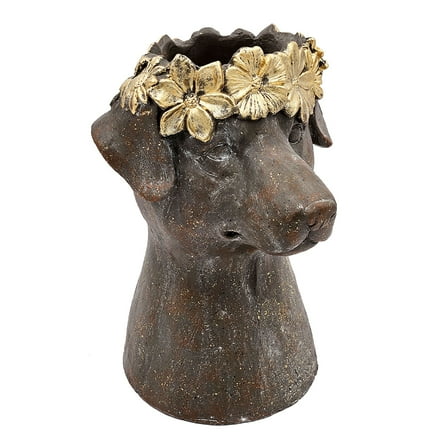 A&B Home Dog Head with Gold Wreath Magnesium Planter 9.3" x 9.3" x 13"