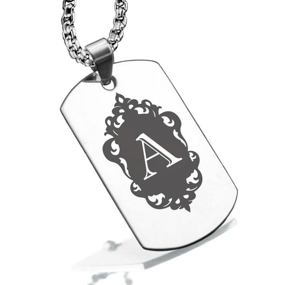 Stainless Steel Alphabet Letter A initial Dog Tag Pendant Necklace
