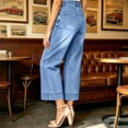 thumbnail image 4 of High Rise Slimming Jeans Washed Straight Leg Stretch Denim Pants Solid Color Elastic Waistband Button Zip Casual Trousers with Pockets, 4 of 10