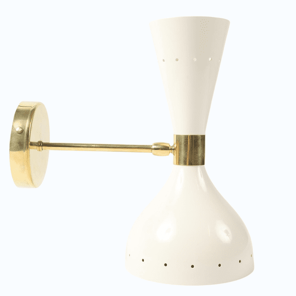 Mid Century Modern White Brass Wall Sconce, Italian Stilnovo Inspired Double Cone Wall Light, Modern Bedroom Hallway Vanity Wall Lamp, Luxury Retro Lighting Fixture