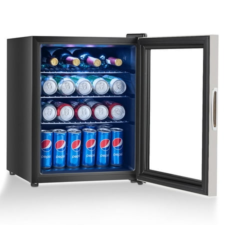 Costway 52 Can Beverage Refrigerator Cooler W Glass Door Stainless