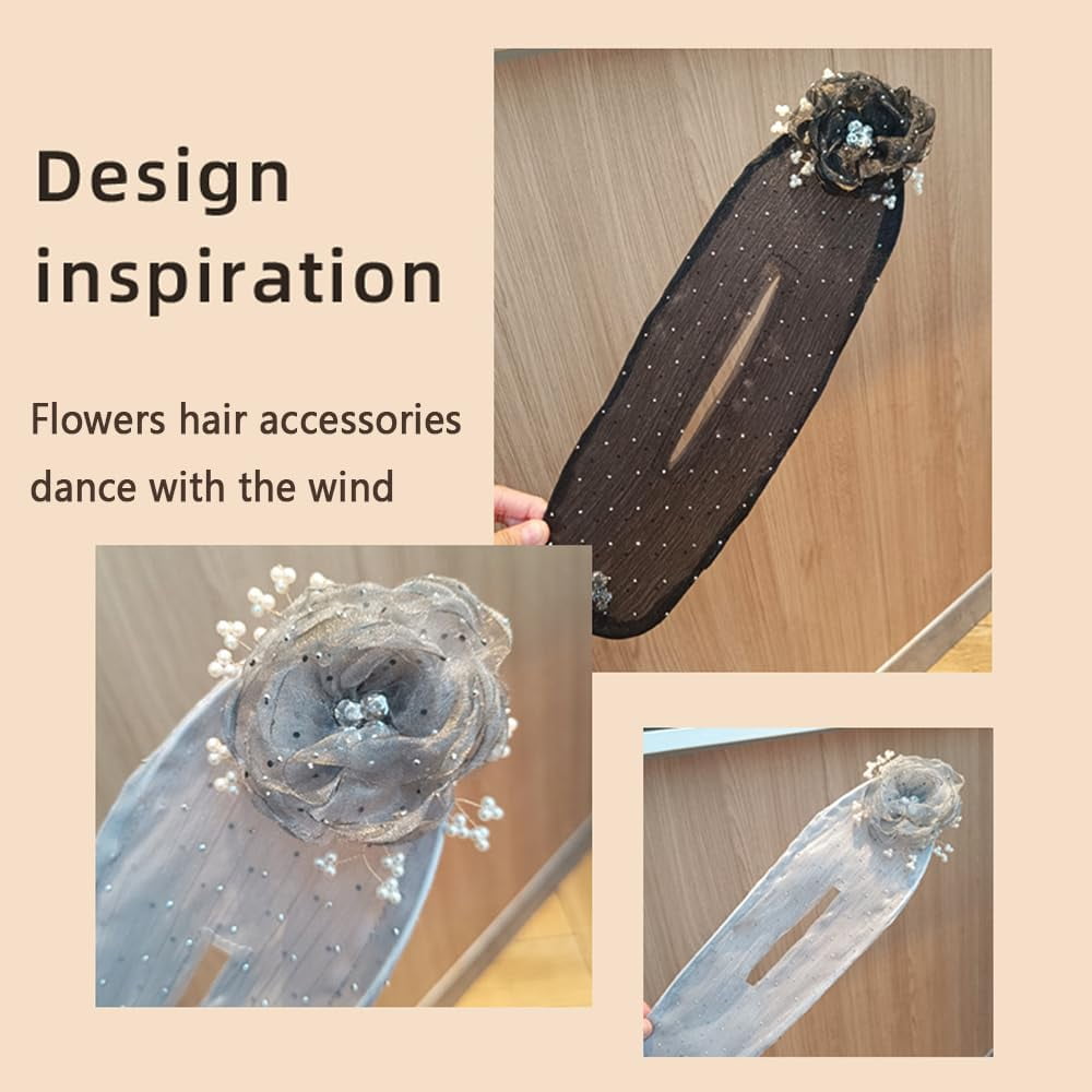 Hair Bun Maker Set – 2PCS Ball Clip with Embroidered Flower Roller and Hair Twister for Easy Styling and Updos, Lightweight Reusable Design for Daily Use