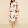 thumbnail image 1 of U.Vomade Robe pour Femme Grande Taille Été Plage Taille à Bande Robe à Manches Courtes Col Ras du Cou Oversize Robes Décontractées, 1 of 7
