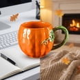 thumbnail image 7 of ALORINA Ceramic Pumpkin Shaped Coffee Mug with Green Leaf Handle, Fall Holiday Drinkware Cup for Tea, Latte, Hot Cocoa, Halloween Thanksgiving Gift for Home and Office, 7 of 7