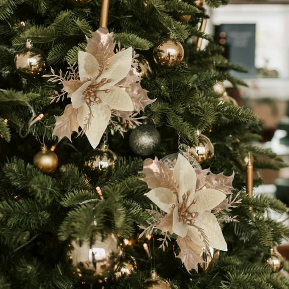 Milisten Golden PVC Silk Poinsettia Clips for Christmas Tree Decorations 6Pcs