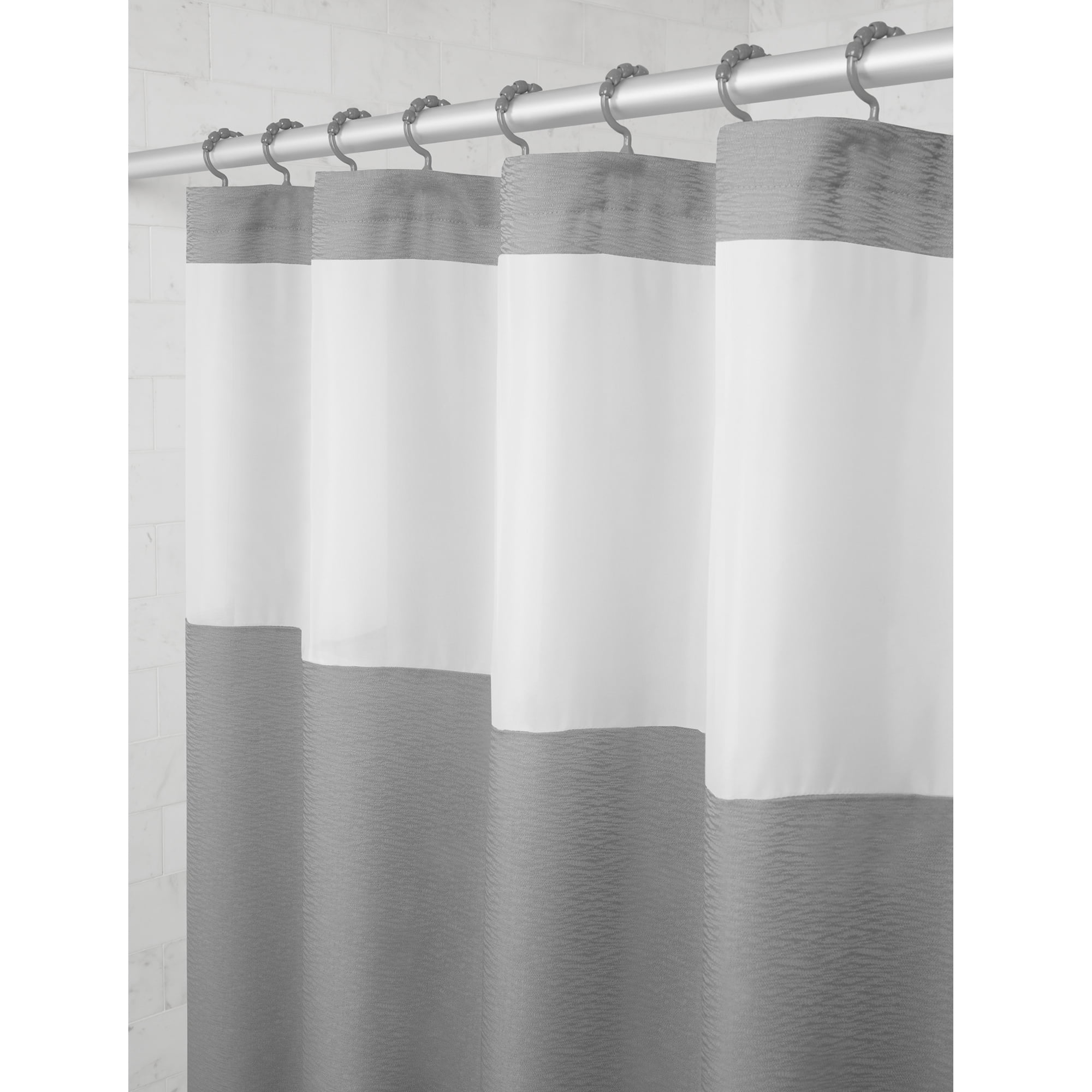 Zenna Home Smart Curtain Hendrix View Fabric Shower Curtain with Attached Roller Glide Hooks