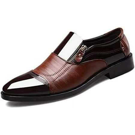 Men s Dress Shoes Patent Leather Loafers Pointed Zipper Oxford Formal Business Tuxedo Shoes
