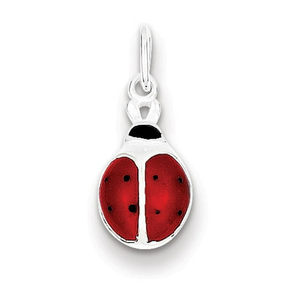 925 Sterling Silver Concave Polished Enameled Lady Bug Charm 18x10mm Wide Pendant Necklace for Women