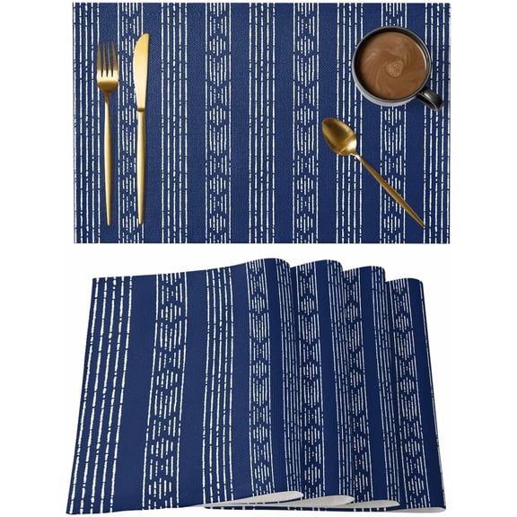 Placemats Set of 6, Navy Blue Striped Washable Wipeable Table Mats for Dining Tables, Modern Abstract Art Geometric Stripes Indoor Outdoor Waterproof Kitchen Place Mats for Holiday Table Decor