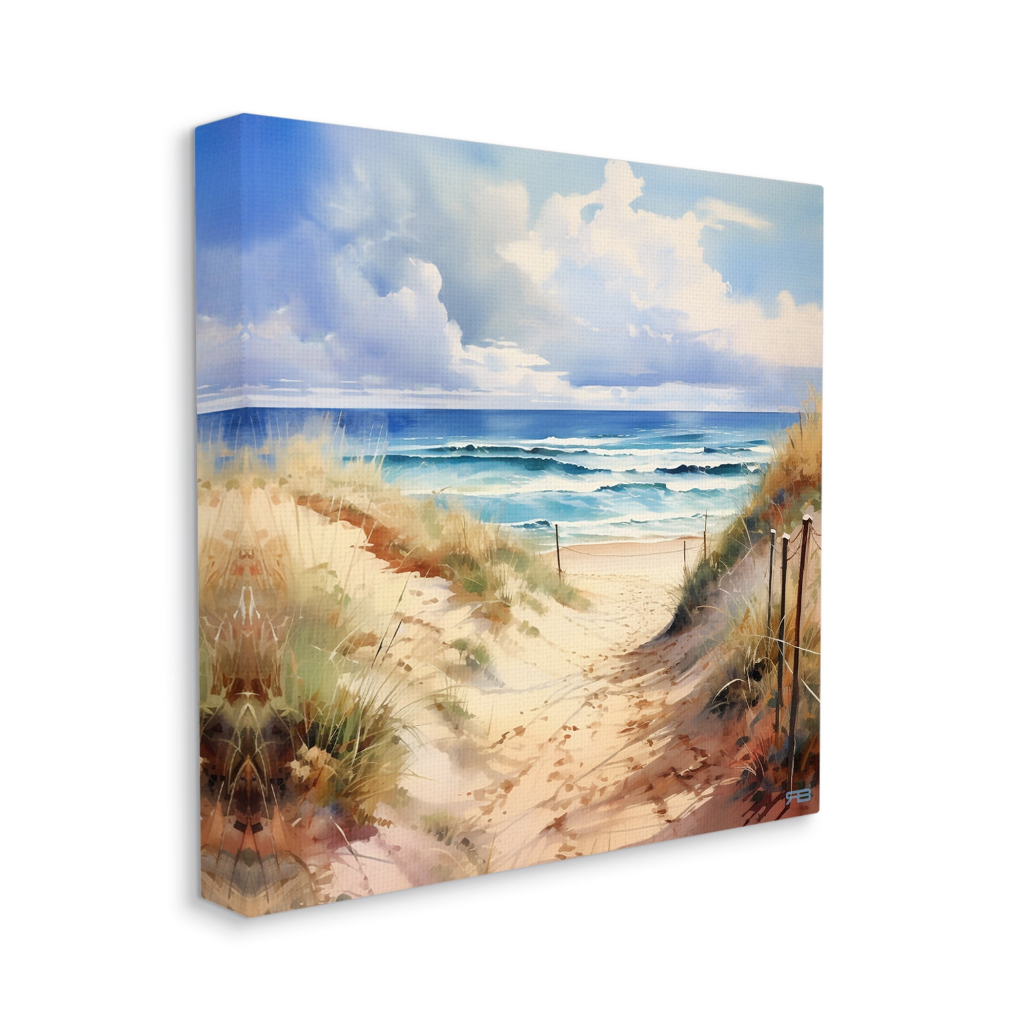 Stupell Industries Cloudy Summer Coast Landscape Painting Gallery Wrapped Canvas Art Print Wall Art, 17 x 17