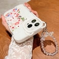 thumbnail image 3 of Compatible for iPhone 13 Pro Max Cute Clear Case, Cute Flowers Bear Pattern Phone Case with Lovely Strap Bracelet Chain Keychain for Women Girls Soft TPU Shockproof Back Cover - White, 3 of 6