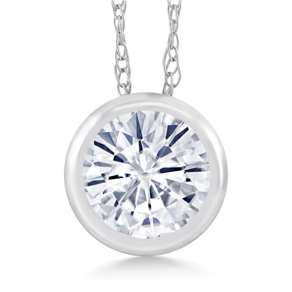 Gem Stone King 14K White Gold White Moissanite Pendant Necklace for Women (0.50 Cttw, Gemstone, Round 5MM, with 18 inch Chain)