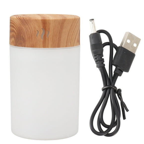 Mini Humidificateur 260ml 5V Charge USB Lumière de Nuit LED Colorée Grain de Bois Humidificateur de Bureau pour Chambre Bureau Voiture Grain de Bois Clair