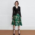 thumbnail image 4 of Joernso Women Skirt High Elastic Waist Hollow Out Floral Lace A-line Big Swing Double-layered Mid-calf Length Lady Commute Party Midi Skirt, 4 of 7
