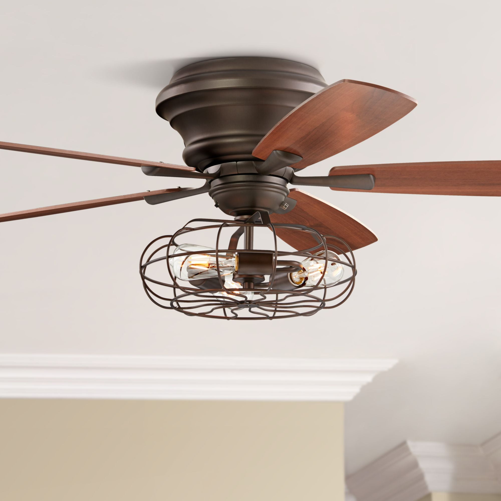 52 Casa Vieja Rustic Hugger Ceiling Fan With Light Led Oil Rubbed Bronze Vintage Cage For Living Room Kitchen Bedroom