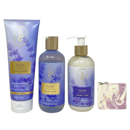 Bath & Body Works Aromatherapy Sleep Lavender Vanilla Trio Gift Set - Body Cream, Body Wash and Body Lotion - with a Lavender Dream Bar Soap