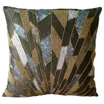 Cushion Covers, Chocolate Brown Throw Pillow Covers 16x16 inch (40x40 cm), Silk Pillowcase Zipped, Striped, Abstract, Sequin Embellished, Art Deco Cushion Cover - Glamorous Splash