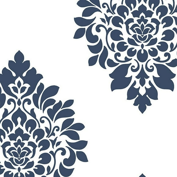Shades, Damask Geometric Graphic White, Blue Wallpaper Roll