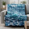thumbnail image 2 of Blue Teal Coastal Blanket Soft Cozy Warm Throw Blanket for Couch, Plush Fuzzy Flannel Fleece Blankets for Sofa, Waves Sea Nautical Ocean Summer Beach Bed Blankets Lightweight Gifts for Women, 40"x50", 2 of 9