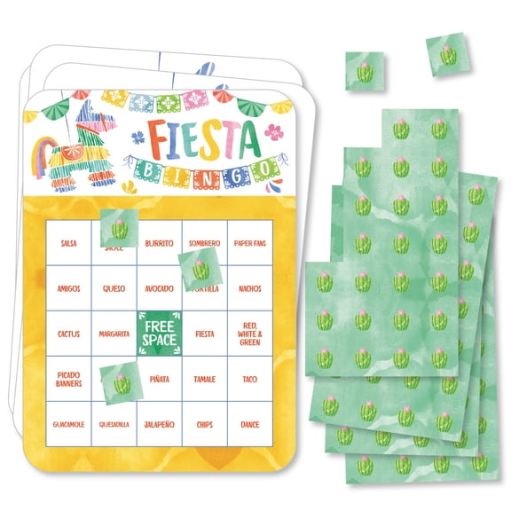 Big Dot of Happiness Fiesta Bingo Cards and Markers, Mexican Themed Party Bingo Game Activity for Birthday Parties & Cinco De Mayo - Set of 18