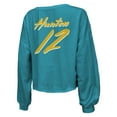 thumbnail image 3 of Women's Majestic Threads Travis Hunter Teal Jacksonville Jaguars Name & Number Off-Shoulder Script Cropped Long Sleeve, 3 of 3