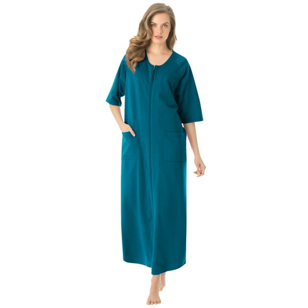 Dreams & Co. Women's Plus Size Long French Terry Zip-Front Robe Robe ...