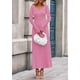thumbnail image 4 of Vestido PRETTYGARDEN XXL Rosa Maxi de Punto con Cuello en V y Canalé, 4 of 8