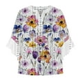 thumbnail image 3 of Fmbrln Womens Summer Ruffle 3/4 Sleeve Tops Fashion V Neck Button Hollow Out Floral Print Shirts Casual Vacation Beach Blouse Multicolor 2XL, 3 of 4
