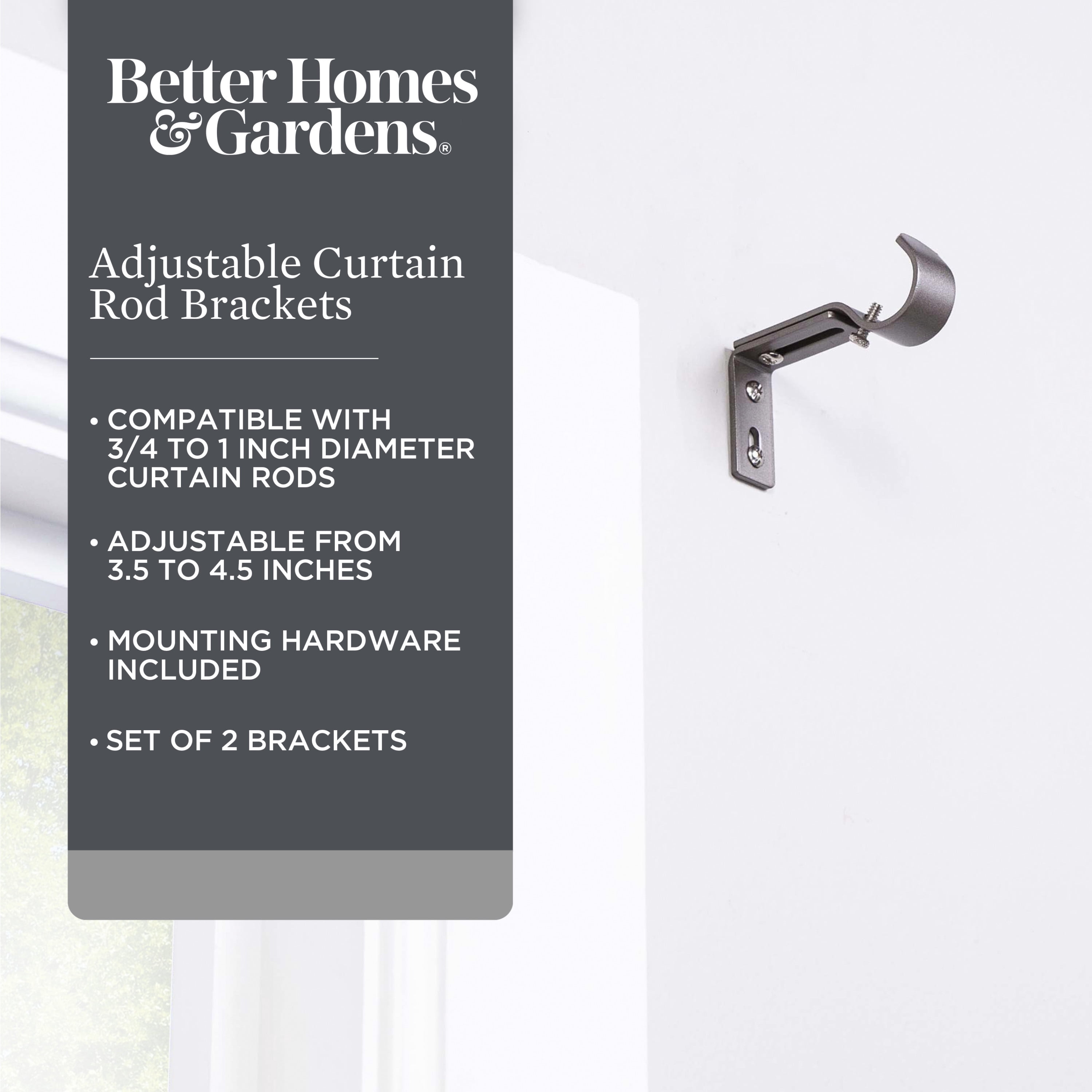 Better Homes & Gardens Metal Adjustable Curtain Rod Brackets in Pewter Gray, 3/4 to 1 Inch Diameter