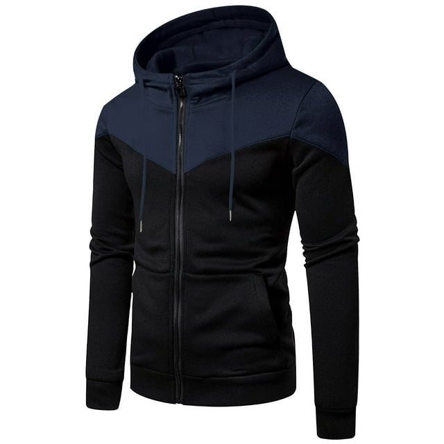 RXIRUCGD Chandail à Capuchon à Manches Longues pour Hommes, Sport, Patchwork de Couleurs, Coupe Ample, Chaud, avec Poche, Bleu Marine, Taille : 2TG