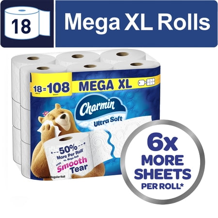 Charmin Ultra Soft Toilet Paper 18 Super Mega Rolls, 336 Sheets Per Roll