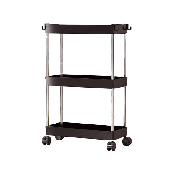 Estantería de plástico móvil de 3 niveles con ruedas y freno para espacios estrechos, organizador para baño, cocina, estante multicapa con divisiones ajustables, 14,6 x 5,1 x 23,6 pulgadas