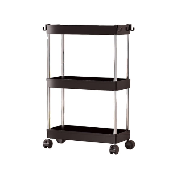 Estantería de plástico móvil de 3 niveles con ruedas y freno para espacios estrechos, organizador para baño, cocina, estante multicapa con divisiones ajustables, 14,6 x 5,1 x 23,6 pulgadas