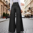 thumbnail image 3 of Letdown Women Flowy Bell Bottom Jeans High Waist Stretch Wide Leg Baggy Flared Pleated Vintage Casual Loose Denim Pants with Pockets, 3 of 6