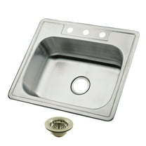 Kingston Brass Carefree K25228BN8 25" Stainless Steel Self-Rimming Single Bowl Drop-In Kitchen Sink with 3-Hole Drain and Strainer, Stainless Steel/Brushed Nickel