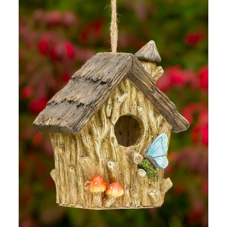 Butterfly and Mushrooms Bungalow Decorative Hand-Painted Bird