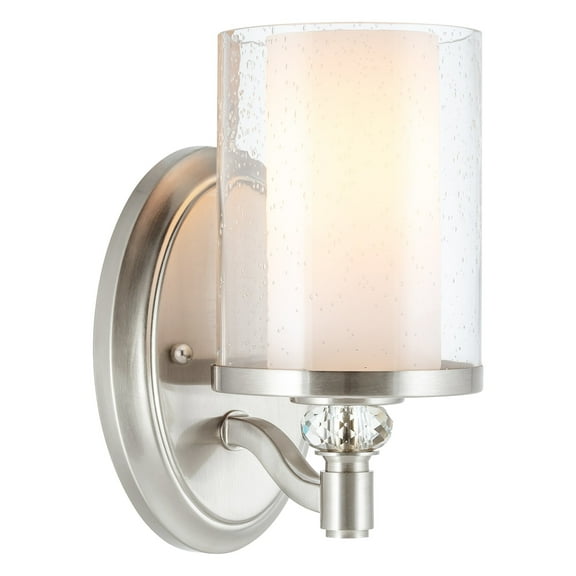 Kira Home Victoria 10" Wall Sconce, Frosted Glass Inner Shade   Seeded Glass Outer Shade, Brushed Nickel