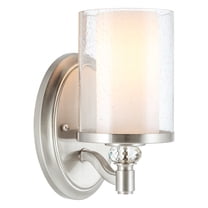 Kira Home Victoria 10" Wall Sconce, Frosted Glass Inner Shade Seeded Glass Outer Shade, Brushed Nickel