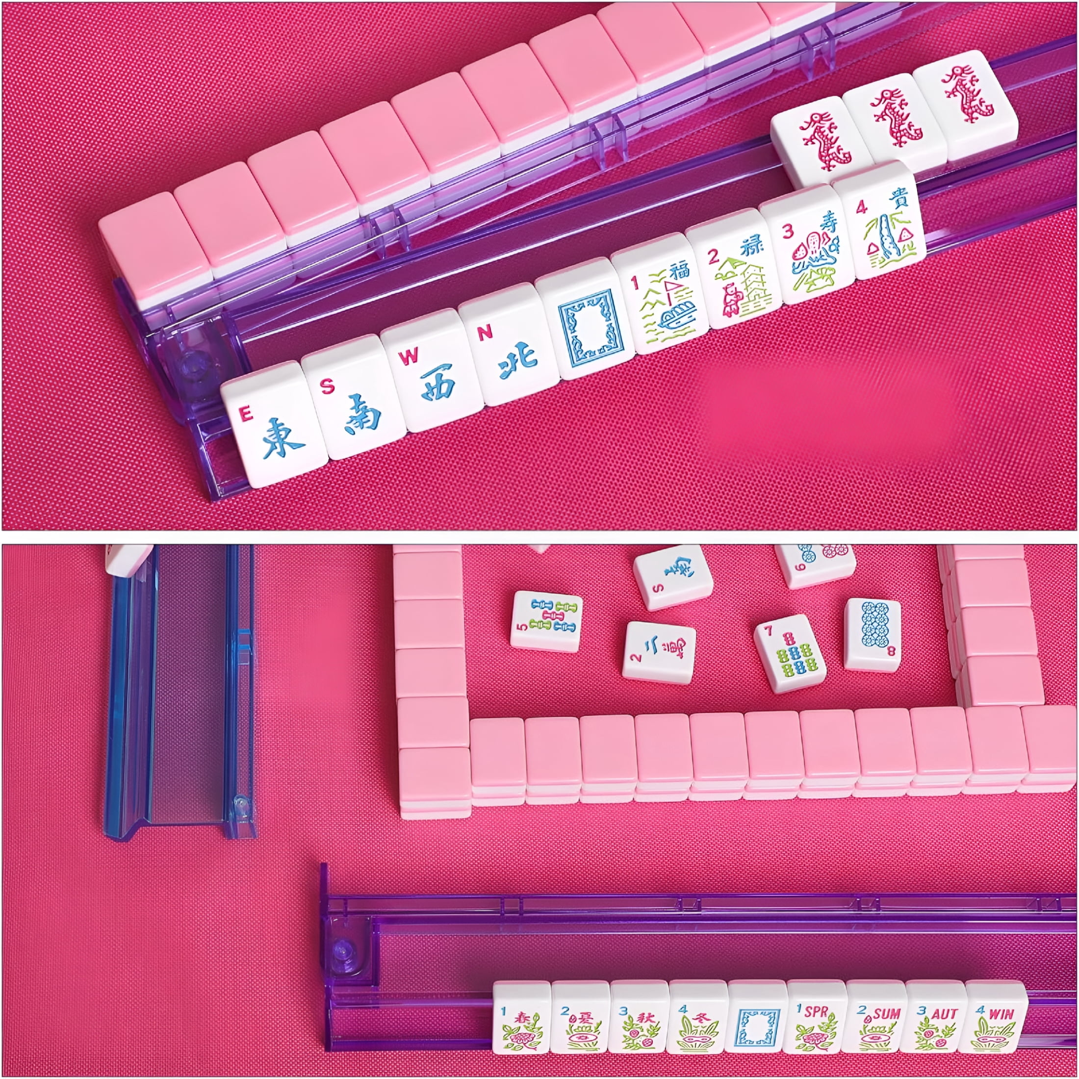 CYFW 1.2” American Mahjong Tile Set, 166 Mahjong Game Set with Pink Color (Tiles Only, No Racks and Other Accessories)