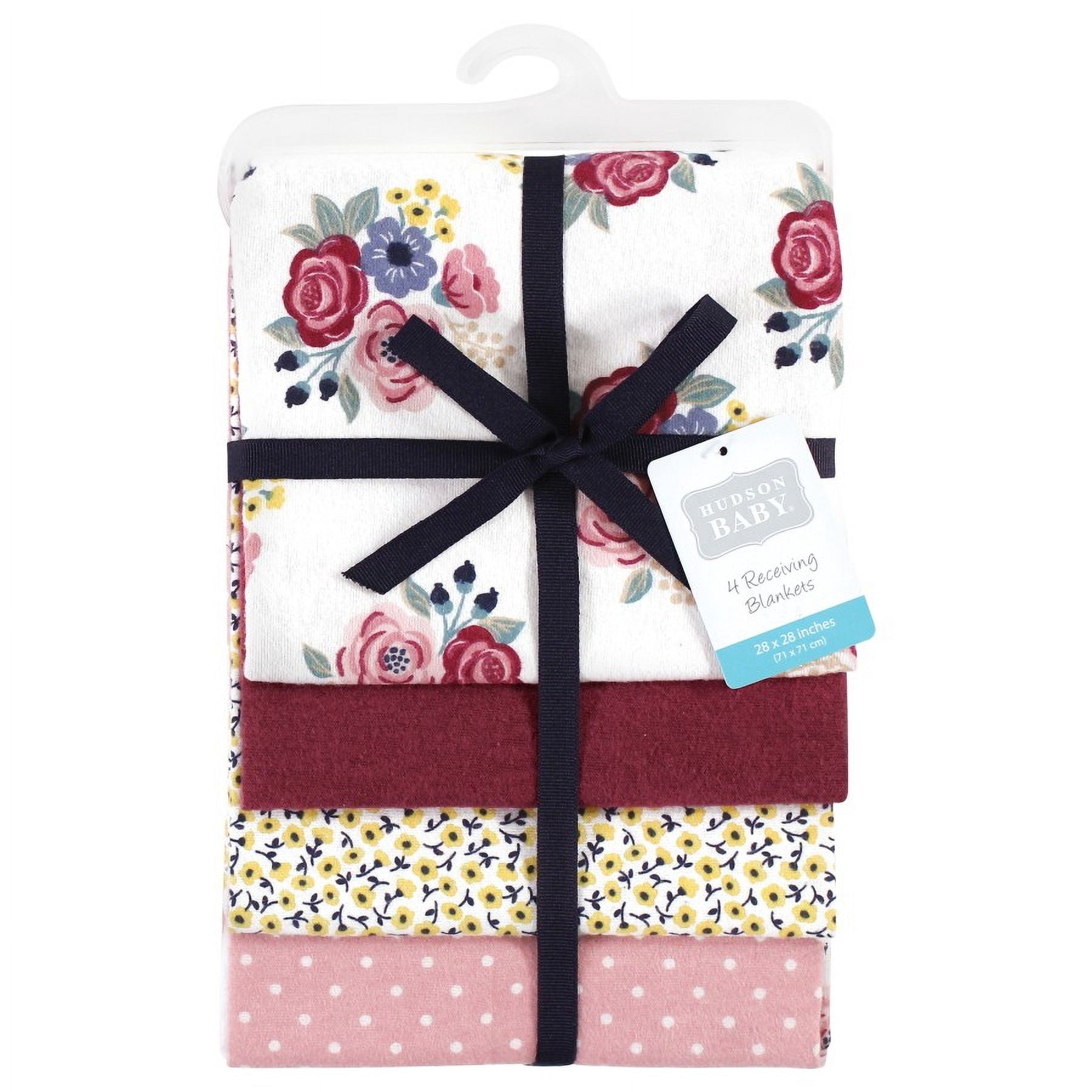 Hudson Baby Infant Girl Cotton Flannel Receiving Blankets, Blush Navy Floral, One Size