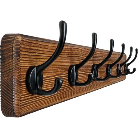 Coat Rack Wall: 24" Long, Patented, Heavy-Duty, 6-Double-Hooks Wooden Wall Mounted Coat Rack Coat Hanger Hook Rail for Winter Coats Hat Jacket Clothing, Natural & Black