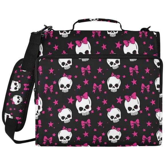 ALAZA Zipper Binder Skull with Bows Pattern 2 inch 3 Ring 500 Sheet Capacity Trapper Keeper File Folder Organizer Bag