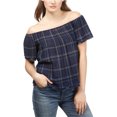 thumbnail image 1 of Lucky Brand blusa sin hombros con borde crudo para mujer, azul, mediano, 1 of 1