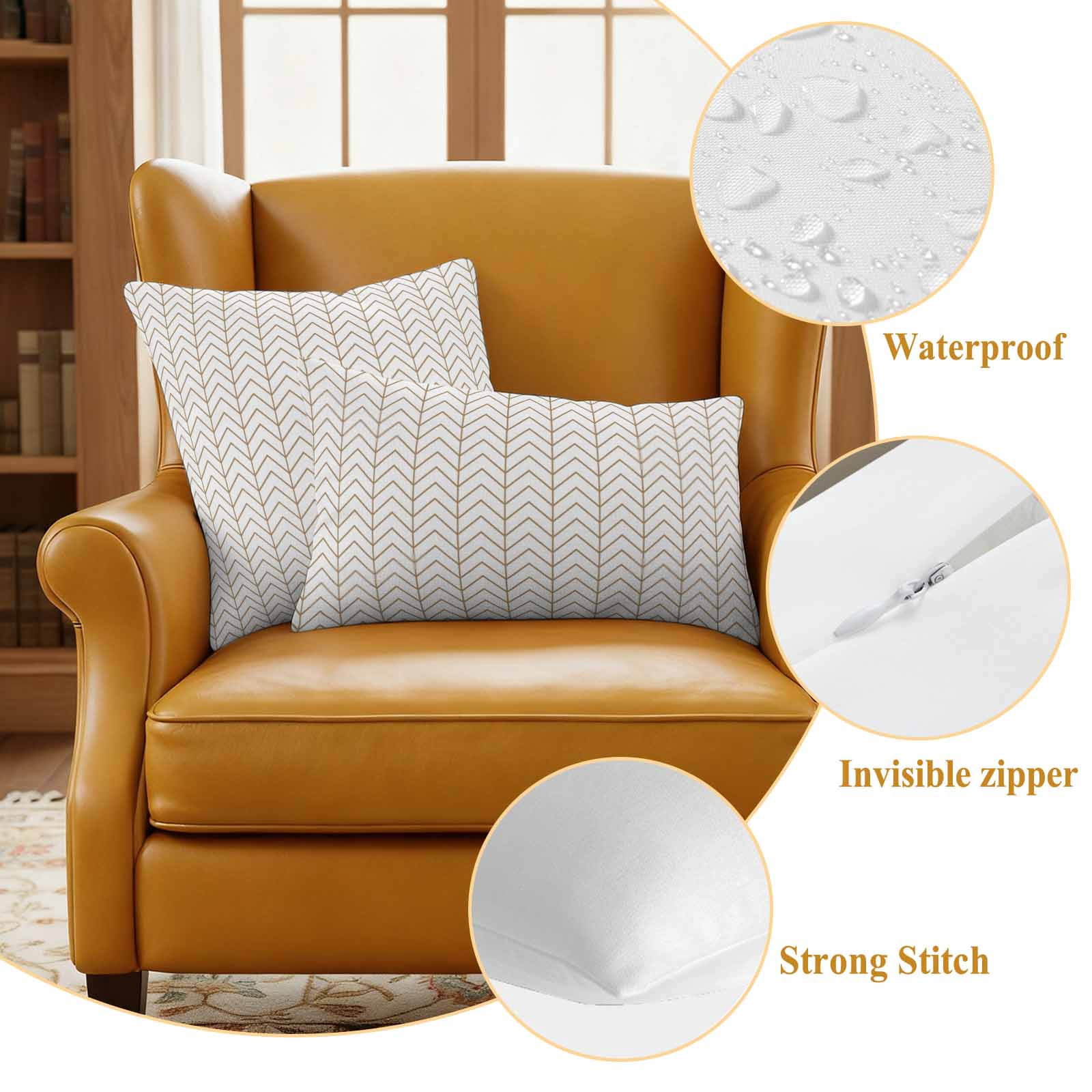 Simple Line White Outdoor Waterproof Pillow Covers, Beige Modern Art Geometric Decorative Square Throw Pillowcase Sofa Cushion Sham for Patio/Couch/Chair, 26"x26" 2 Pack